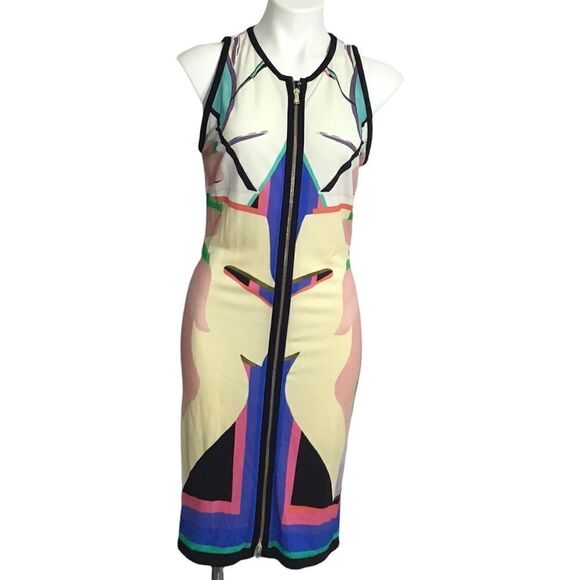 Roberto Cavalli Dress Front Zipper Detail Dress Multi Color Knee Length Size 44 - Picture 2 of 12